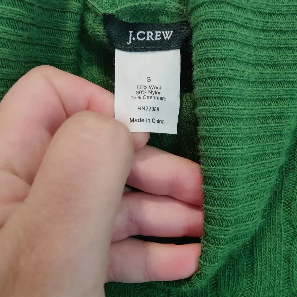 J. Crew Y2K Womens Sz S Green Cable Knit Turtleneck Sweater Wool Cashmere Fitted